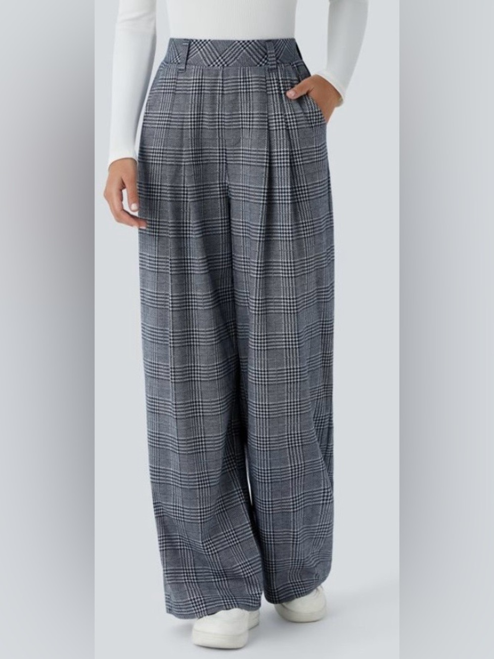 XLARGE. HALARA HIGH WAISTED HOUNDSTOOTH  PLAID WORK PANTS
